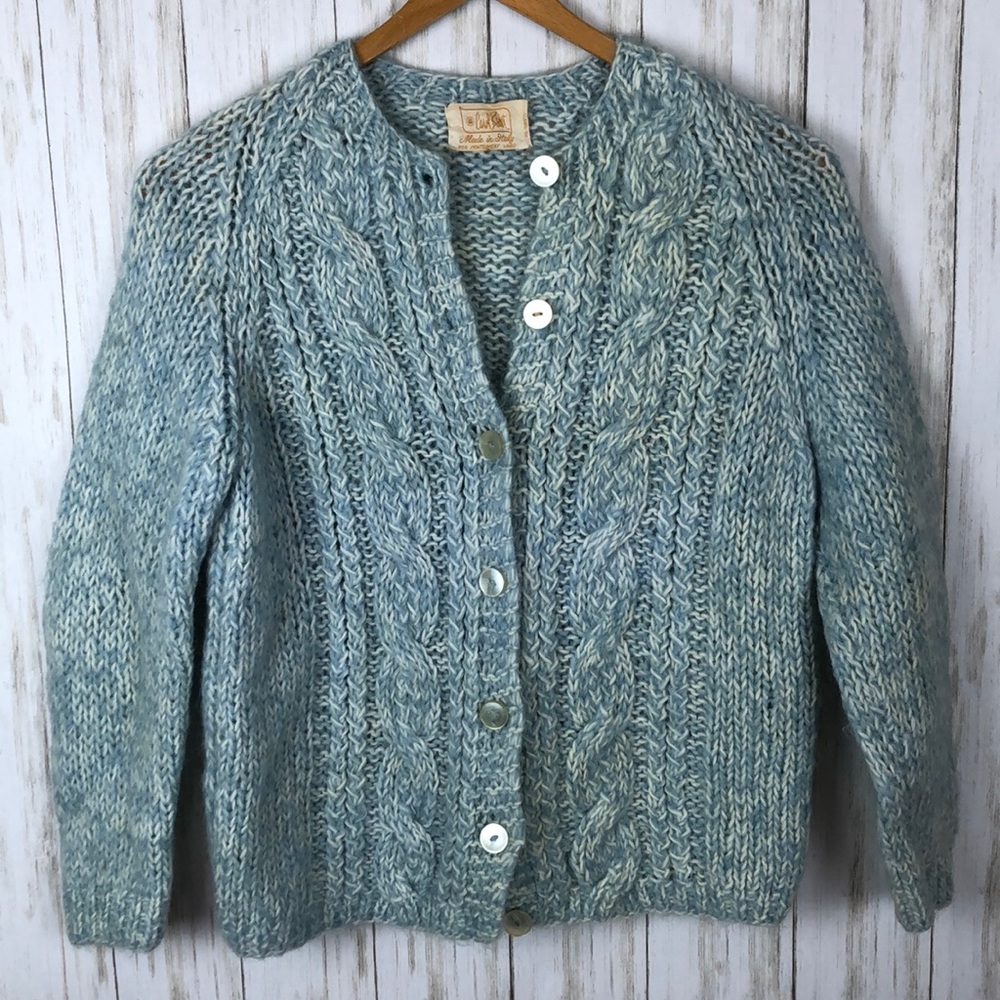 Light Blue Cable Knit Button-Front Women's Cardigan